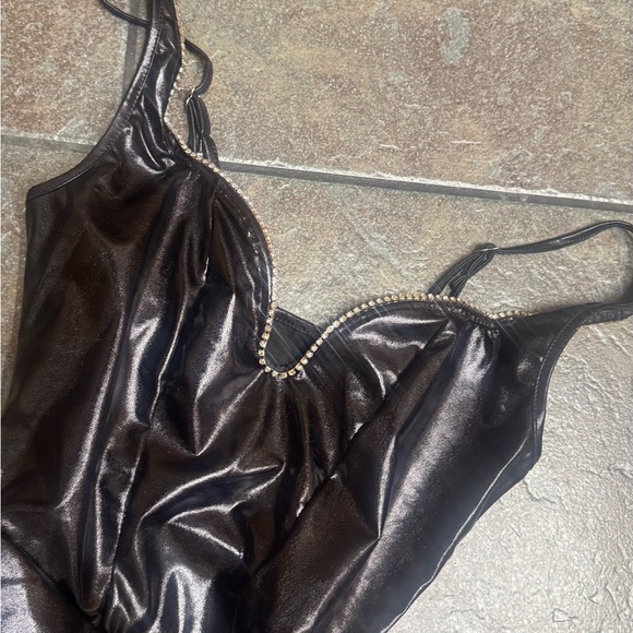 Faux Leather Black Ruched Dress S - Picture 7 of 7